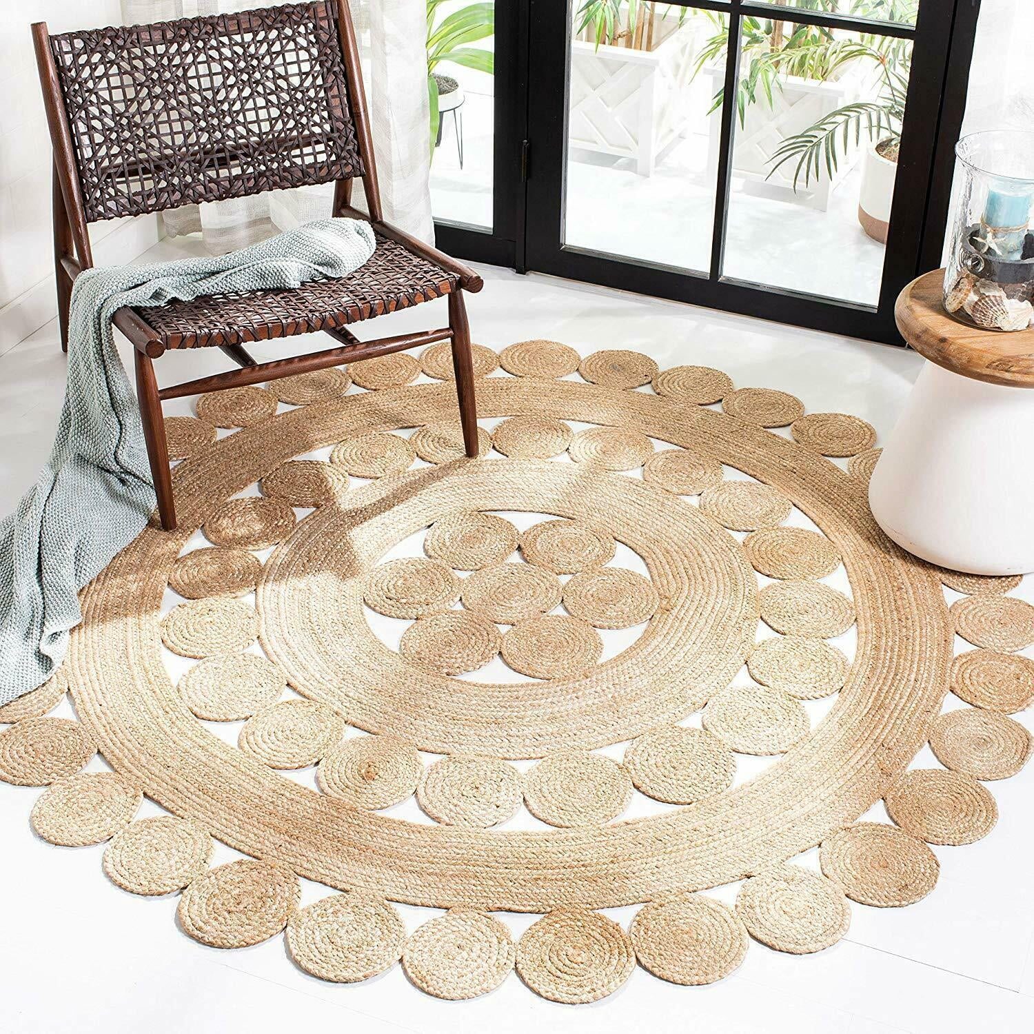 Cottage Rug Round Avgari Creation Round Rug Jute Circle Design Farmhouse Area Rug Rustic ...