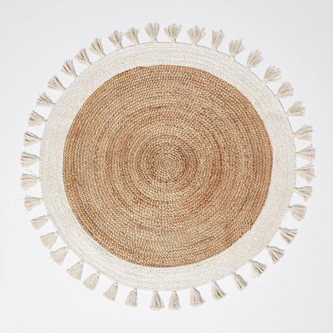 Avgari Creation Braided Natural Jute Circle Rug, White Border, Indoor ...