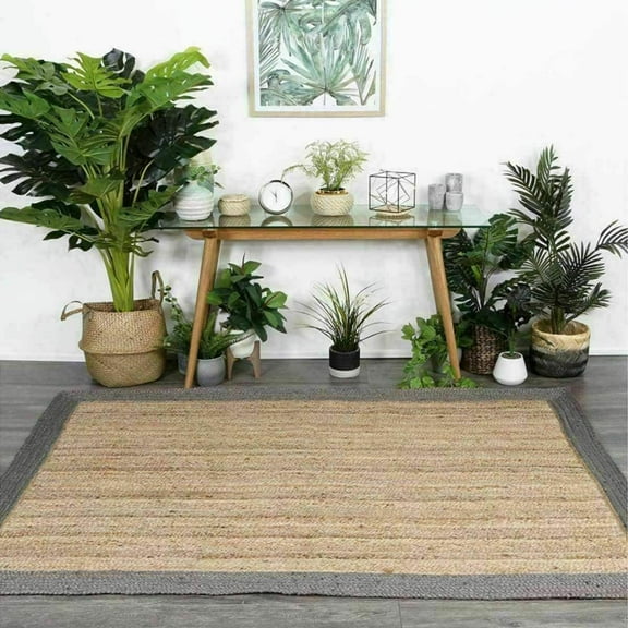 Avgari Creation Square Grey Border Natural Jute Area Rug for Living, Dining, Kitchen Indoor & Outdoor Rug Runner Carpet-24"inch