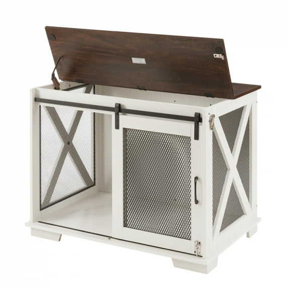 Avger Farmhouse Dog Crate Furniture with Sliding Barn Door & Flip-Top