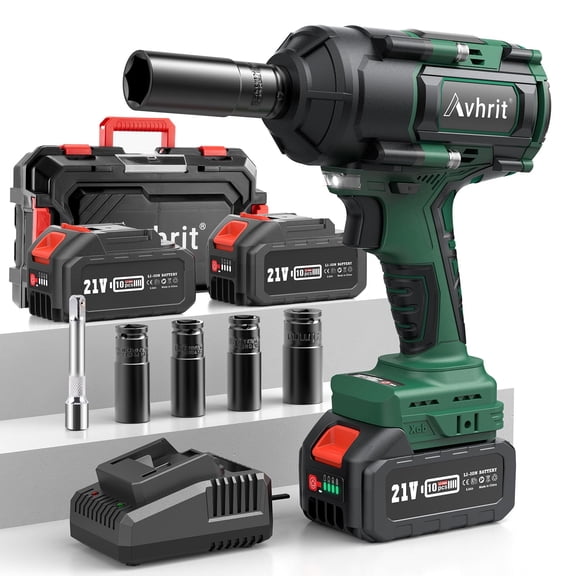 Avhrit 1/2" 1000N.m Cordless Impact Wrench, 2x5.0Ah Batteries for Auto Repair