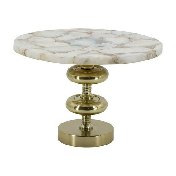 Avi 14 Inch Cake Stand Agate Round Top Classic Gold Aluminum Pedestal