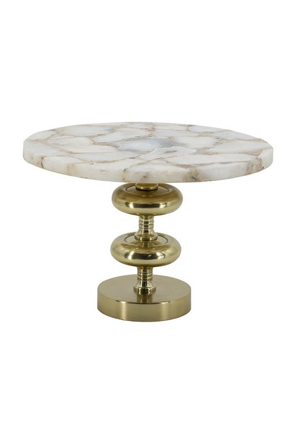 Avi 14 Inch Cake Stand Agate Round Top Classic Gold Aluminum Pedestal