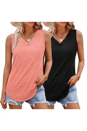 2 Pack Womens Tank Tops 2025 Loose Fit Casual V Neck Shirts Flowy Sleeveless Summer Tops