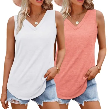 AviBest 2 Pack Womens Tank Tops 2025 Loose Fit Casual V Neck Shirts Flowy Sleeveless Summer Tops