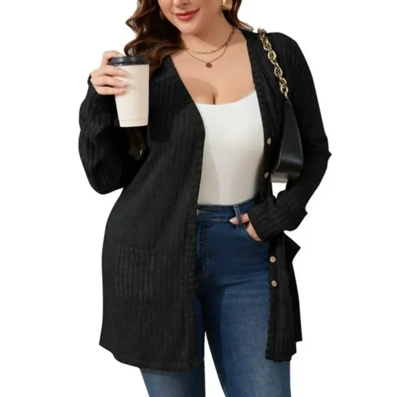 AviBest Plus Size Cardigans for Women Lightweight Long Sleeve Open Front Button Up Fall Thin Cardigans with Pockets, 1XL-5XL