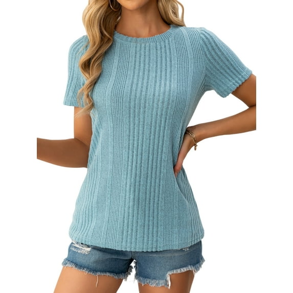 AviBest Women's T-Shirts , Ribbed Crew Neck Short Sleeve Tshirts