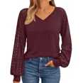 thumbnail image 1 of AviBest Womens Long Sleeve Shirts V-Neck Lace Tops Ladies New Fashion Clothes Knitted Y2k Blouses, 1 of 7