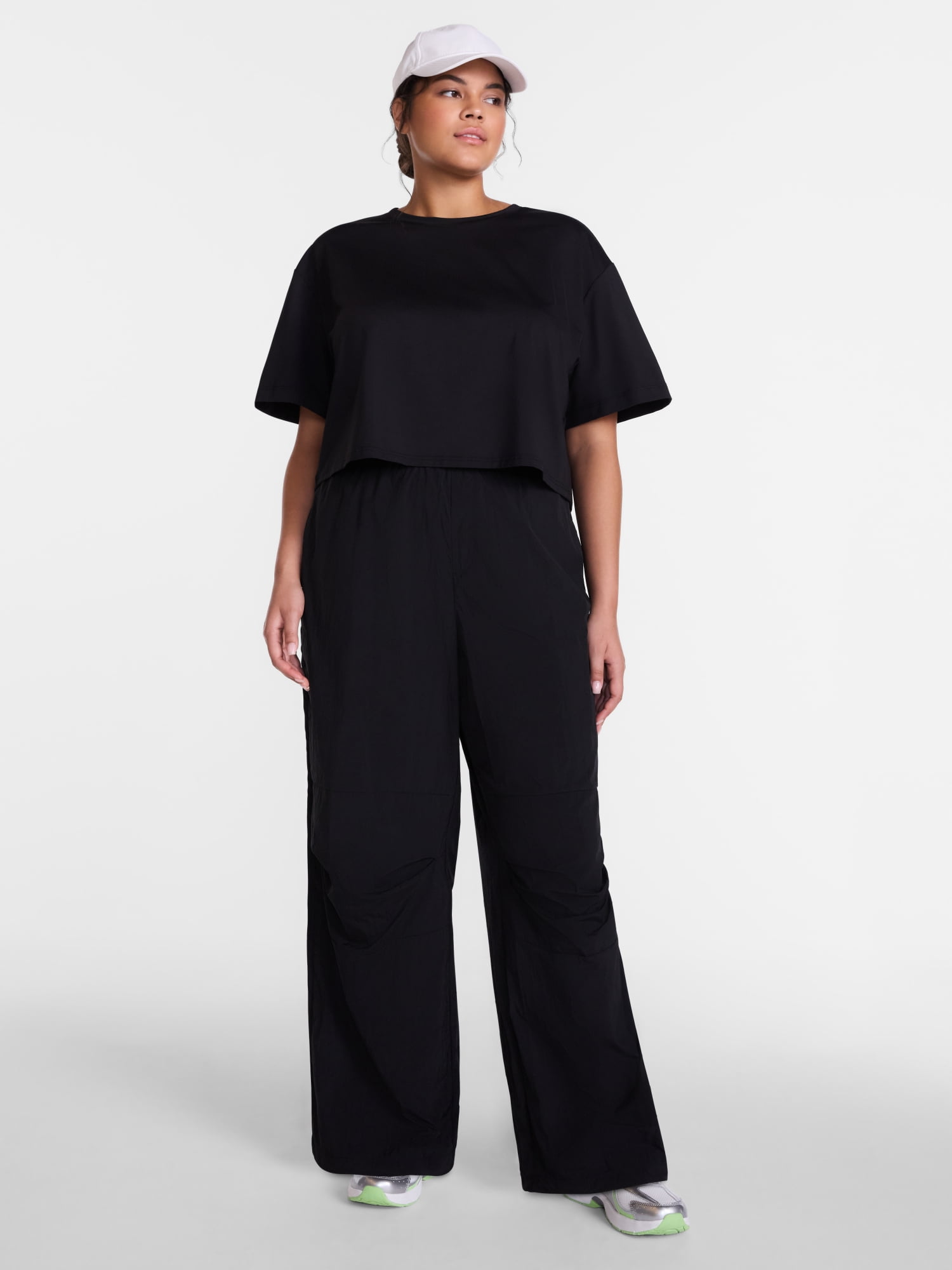 Avia Women's and Women's Plus Crinkle Pants with Pleated Knees, 27" Inseam, Sizes XS-4X