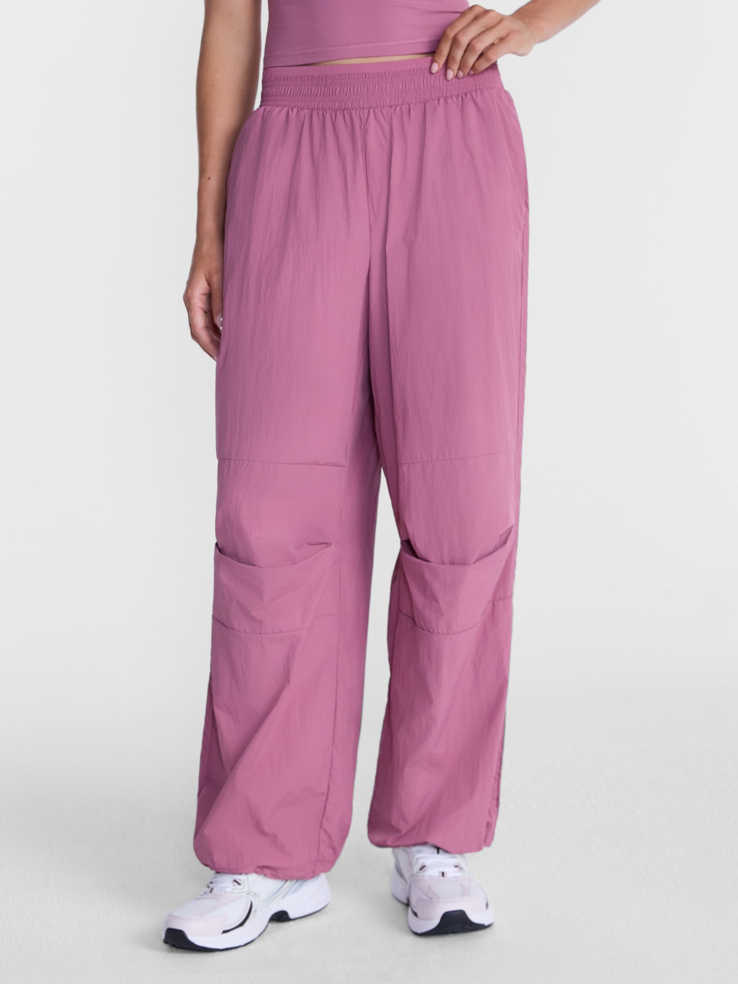 Avia Women's and Women's Plus Crinkle Pants with Pleated Knees, 27" Inseam, Sizes XS-4X