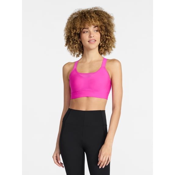 Avia Cross Back Sports Bra for Women, High Support, XL - Pink
