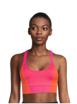 Pink Wide Hem Double-sided Brushed Sports Bra With Front Cross Straps,  Adjustable Shoulder Straps And Padded Cups
