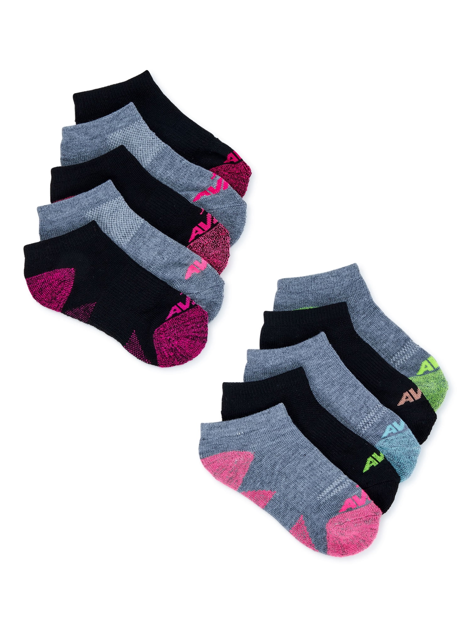 Avia Girls No Show Socks, 10-Pack