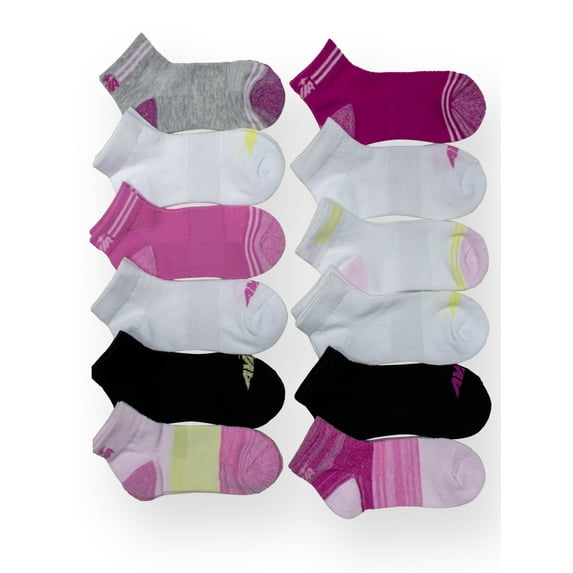 Avia Girls Performance Cushioned No Show Socks for Girls, Sizes S-L, 12 Pairs