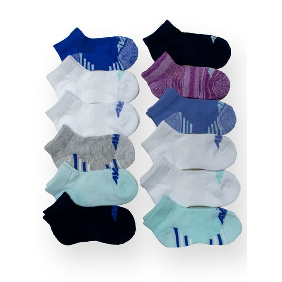 Avia Girls Performance Cushioned Ankle Socks, 12-Pack, Sizes S-L