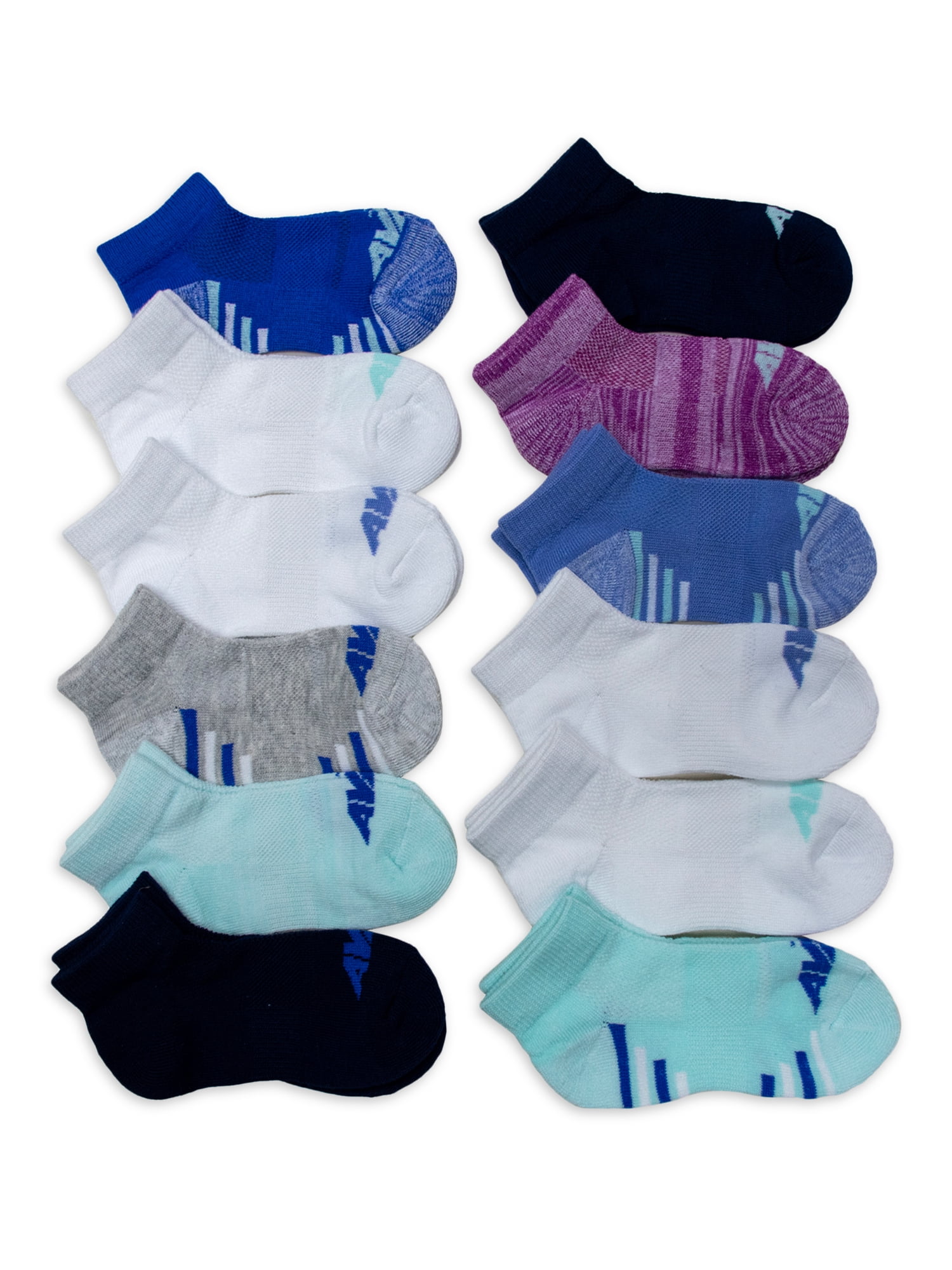 Avia Girls Performance Cushioned Ankle Socks, 12-Pack, Sizes S-L