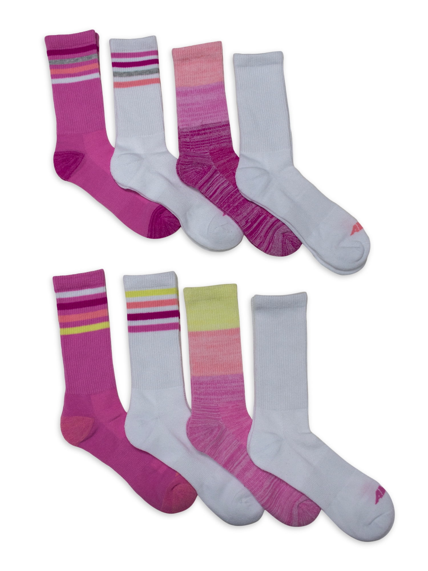 Avia Girls Performance Cushioned Crew Socks, 8-Pack, Sizes S-L