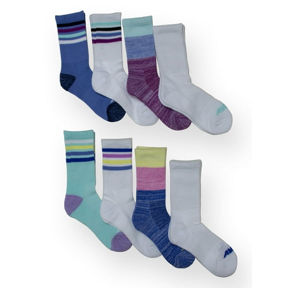 Avia Girls Performance Cushioned Crew Socks for Girls, Sizes S-L, 8 Pairs