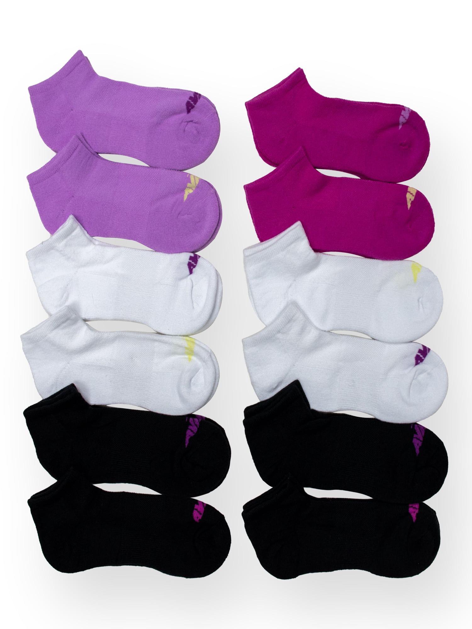Avia Girls Performance Cushioned No Show Socks for Girls, Sizes S-L, 12 Pairs