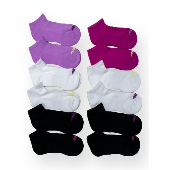 Avia Girls Performance Cushioned No Show Socks for Girls, Sizes S-L, 12 Pairs