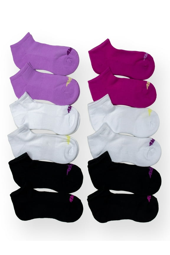 Girls Performance Cushioned No Show Socks for Girls, Sizes S-L, 12 Pairs