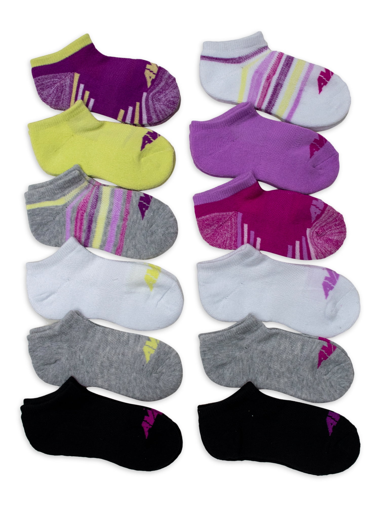 Avia Girls Performance Cushioned No Show Socks, 12-Pack, Sizes S-L