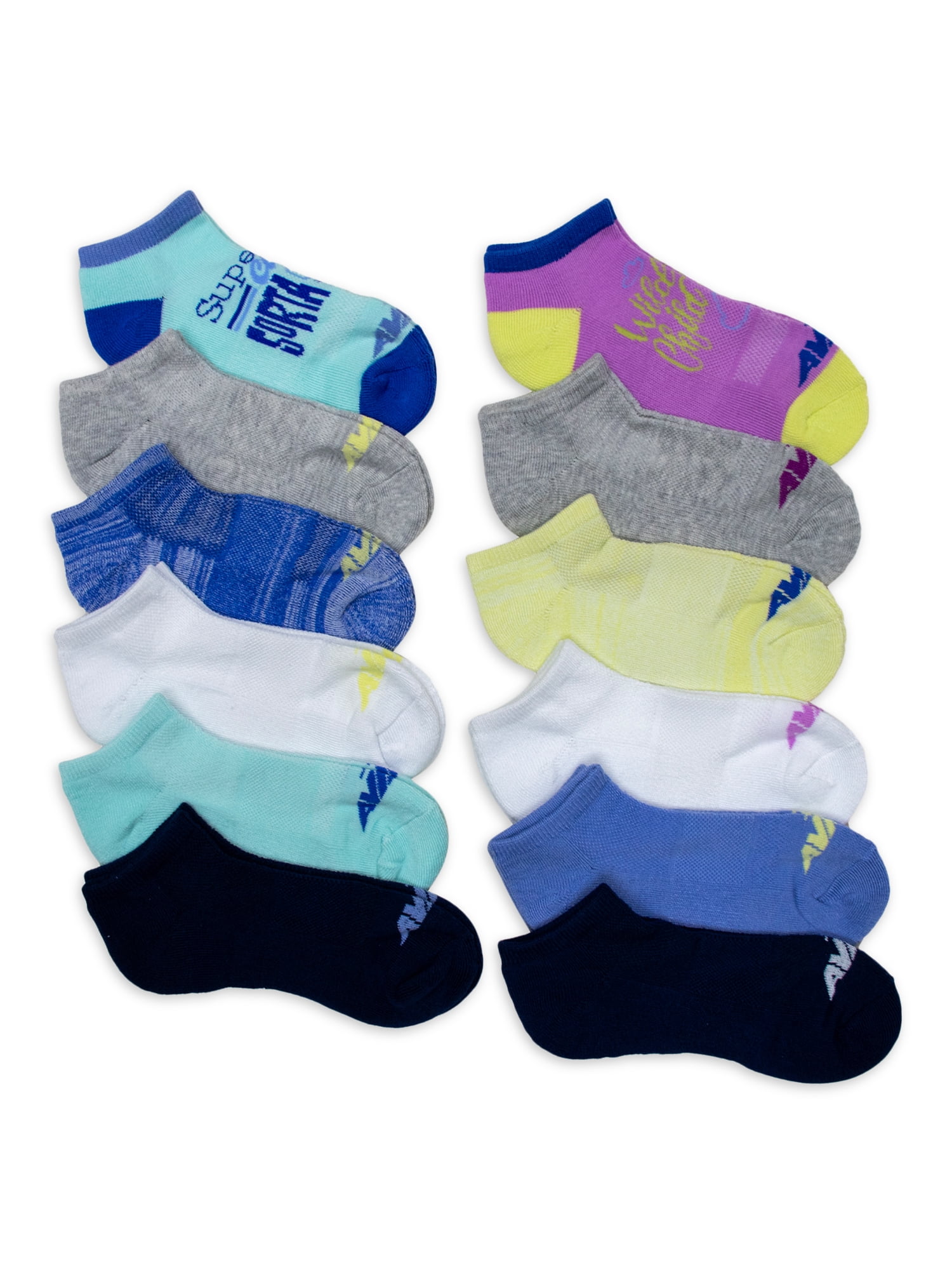 Avia Girls Performance Cushioned No Show Socks, 12-Pack, Sizes S-L