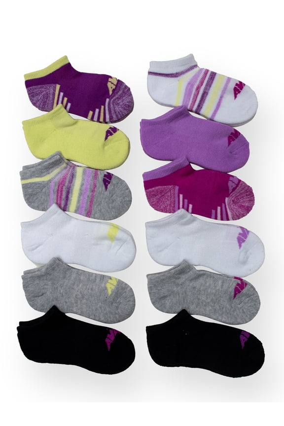 Girls Performance Cushioned No-Show Socks for Girls, Sizes S-L, 12 Pairs