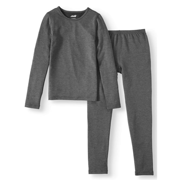 Avia Girls' Performance Super Soft French Terry Thermal Underwear, 2 Piece Set