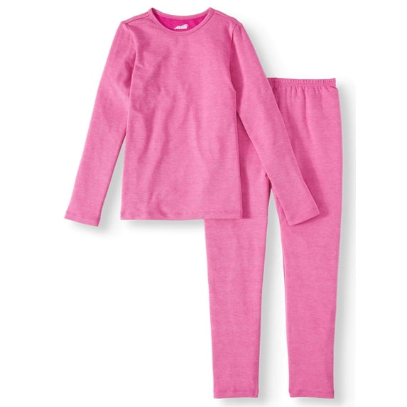 Avia Girls' Performance Super Soft French Terry Thermal Underwear, 2 Piece Set