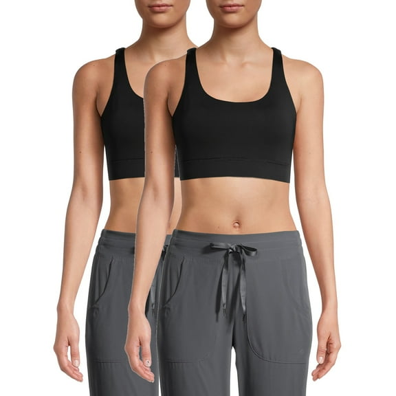 Avia Sports Bra for Women, Strappy Style, Medium Support, S-3XL, 2-Pack