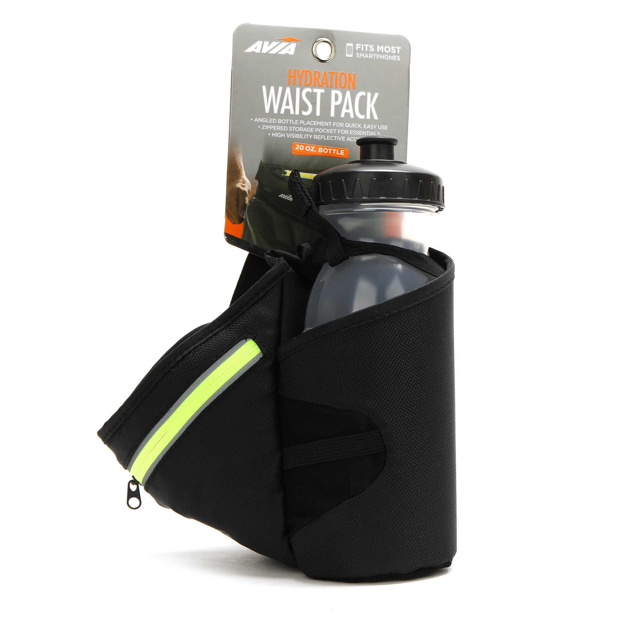 Avia Single Bottle Hydration Waist Pack, Black Running Belt