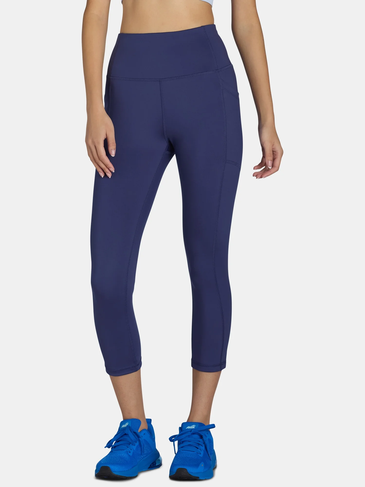 Avia Women's High Waist Capri Tights - Workout Leggings With Side Pockets & Reflective Details (X-Small, Melange)