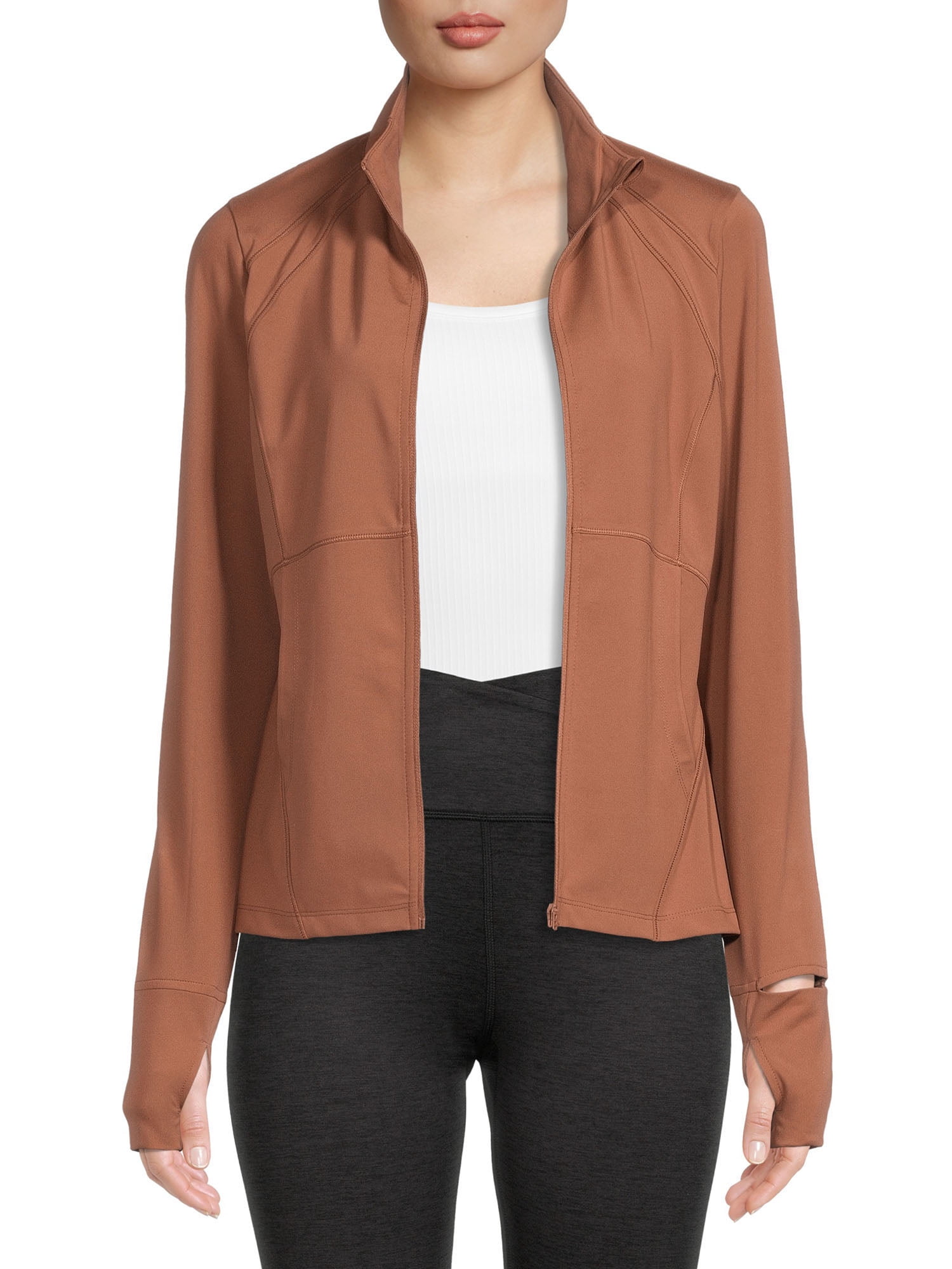 Avia Women's Active Full Zip Long Sleeve Jacket with Thumbholes and