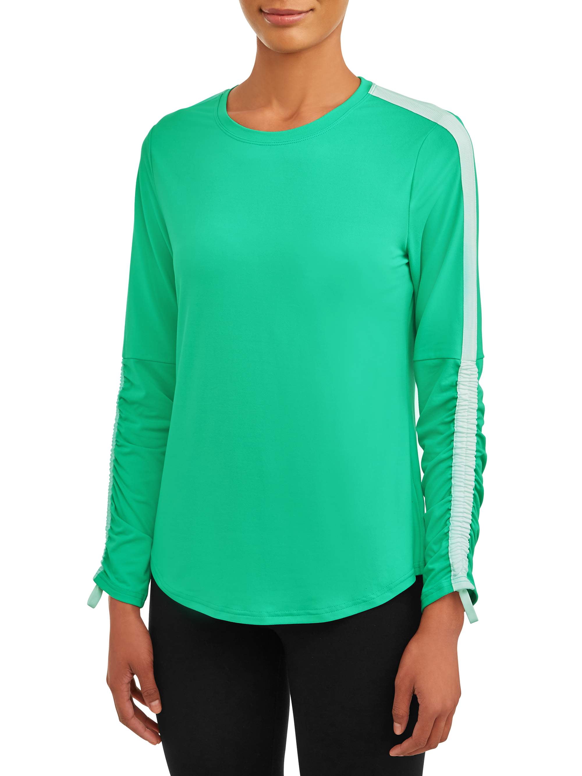 Avia Women's Active Performance Crewneck Ruched Long Sleeve T