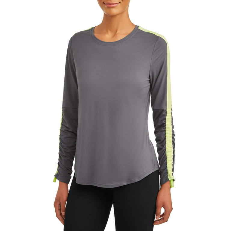 Avia Womens Long Sleeve Athletic Shirt Black & Gray Draw String Neck (Size  XL)