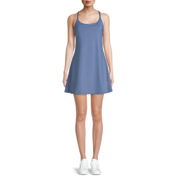Avia Women's Active Strappy Exercise Dress with Undershort Liner and Built in Bra