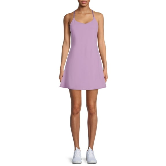 Avia Women's Active Strappy Exercise Dress with Undershort Liner and Built in Bra