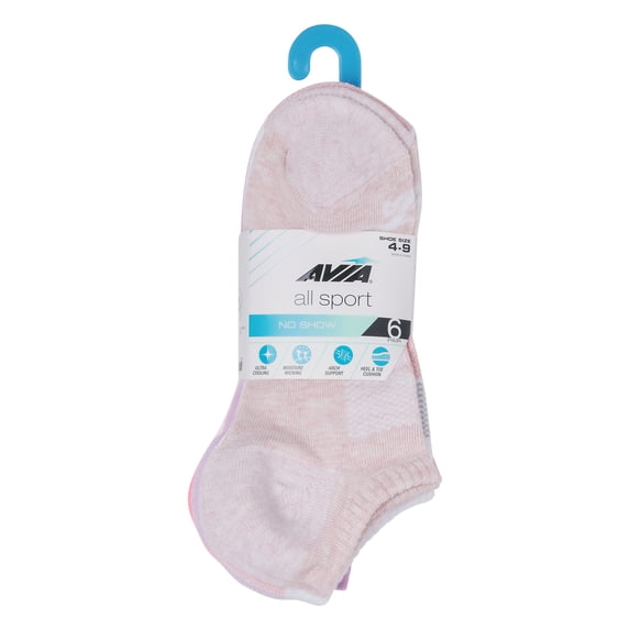Avia Women's All Sport Athletic Cushion No Show Socks, 6-Pack