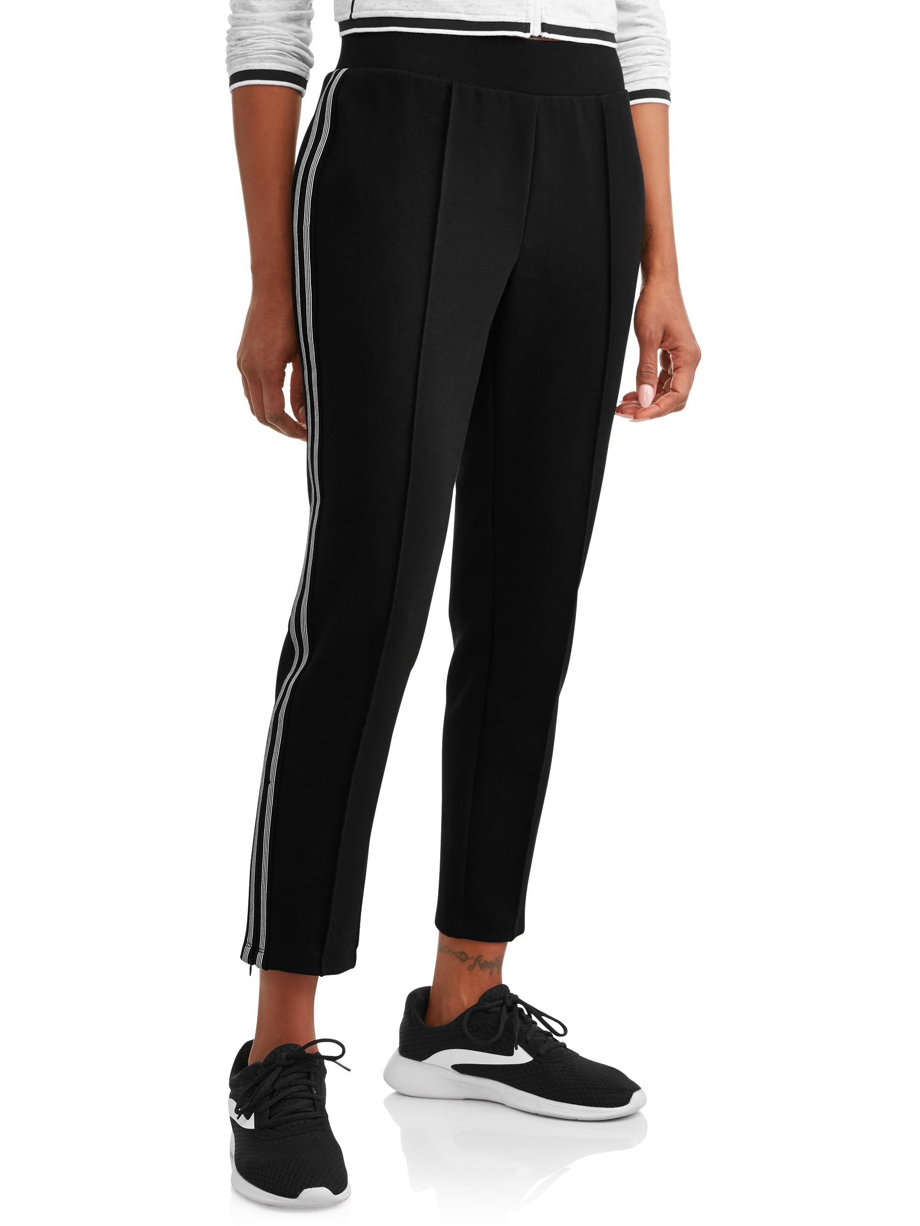 Avia Black Athletic Track Pants Elastic Waist Size L Large Zip