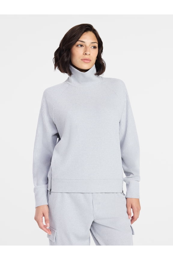 Women's Corded Open Neck Polo Top with Long Sleeves, Sizes XS-3XL