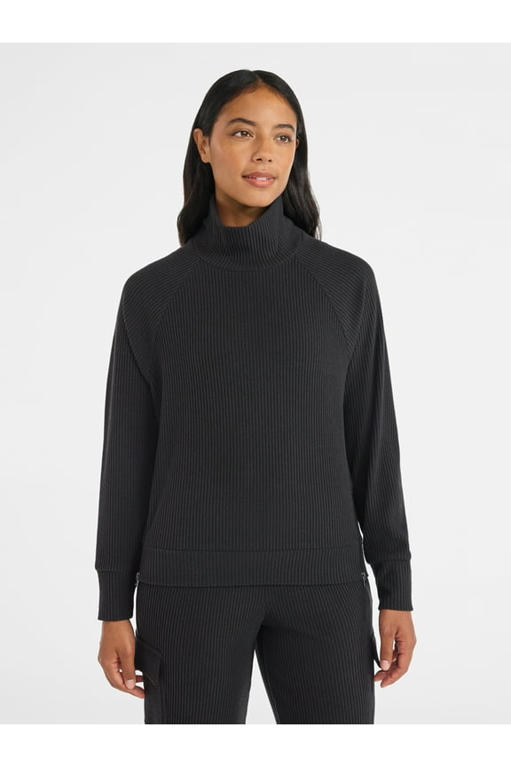 Women's Corded Open Neck Polo Top with Long Sleeves, Sizes XS-3XL