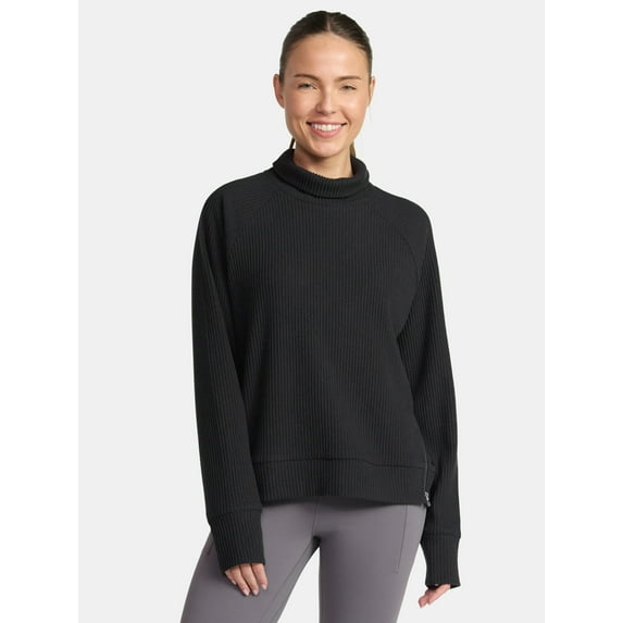 Avia Women's and Women's Plus Corded Mock Neck Pullover with Long Sleeves, Sizes XS-4X