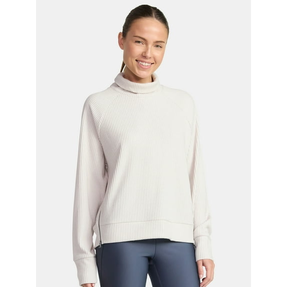 Avia Women's and Women's Plus Corded Mock Neck Pullover with Long Sleeves, Sizes XS-4X