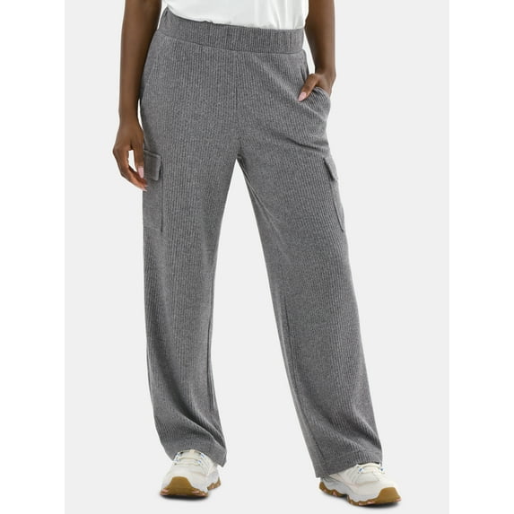 Avia Women’s and Women's Plus Corded Ribbed Seamed Wide-Leg Pants, Sizes XS-4X