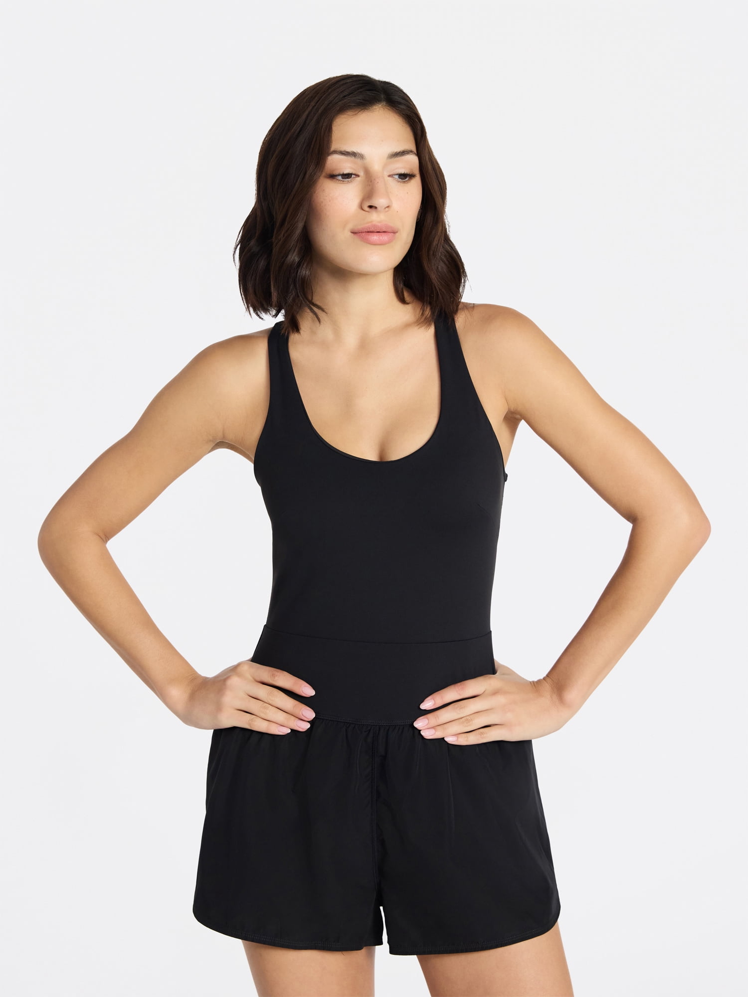Avia Women's Cross Back Active Buttersoft Romper, Sizes XS-4X