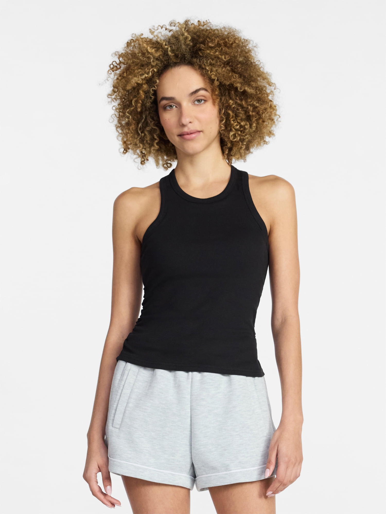 Avia Women's and Women's Plus Cotton Ruched Rib Tank Top, Sizes XS-4X