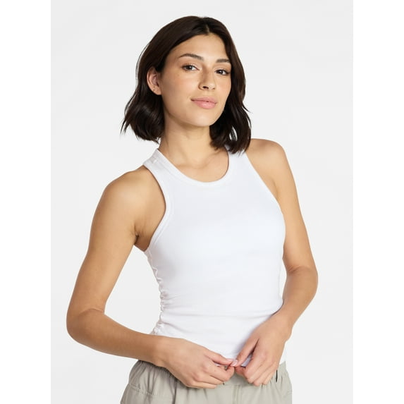 Avia Women's and Women's Plus Cotton Ruched Rib Tank Top, Sizes XS-4X