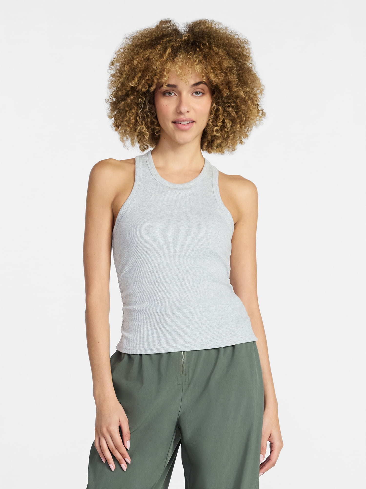 Avia Women's and Women's Plus Cotton Ruched Rib Tank Top, Sizes XS-4X