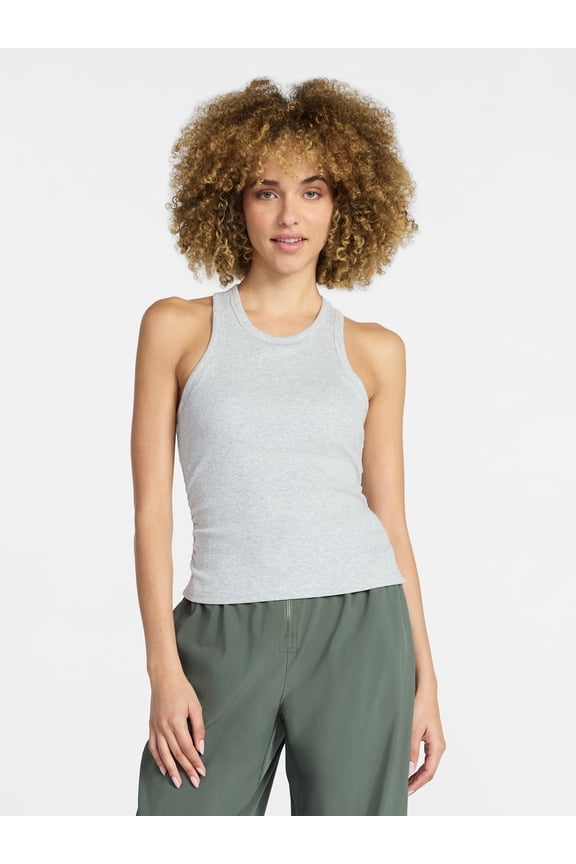 Women's and Women's Plus Cotton Ruched Rib Tank Top, Sizes XS-4X